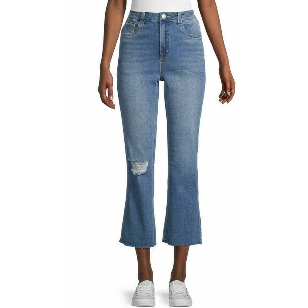 Avec Les Filles Women's High-Rise Cropped Straight Leg Raw Hem Blue Jeans NWT 26